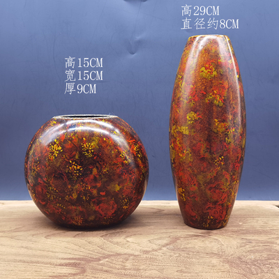 大师王宗秀漆艺花瓶高低瓶（一对2个）