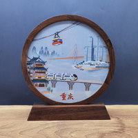 蜀绣渝城印象胡桃木双面绣摆件