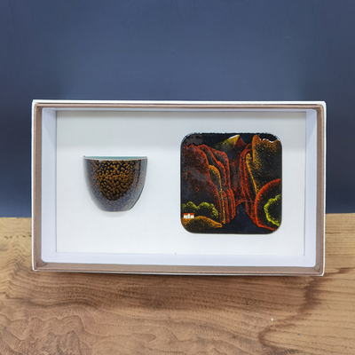 漆器青瓷杯+杯垫礼盒380档