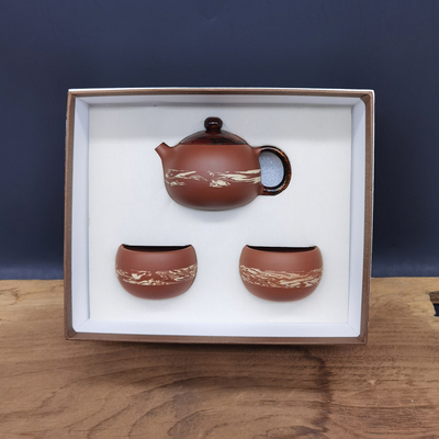 双非遗荣昌陶茶壶+绞泥主人杯2个
