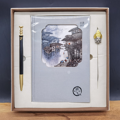 绣艺重庆笔记本套装+柳叶剑笔+大足书签