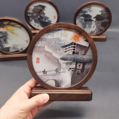 16圆迷你胡桃木蜀绣吊脚楼多图可选