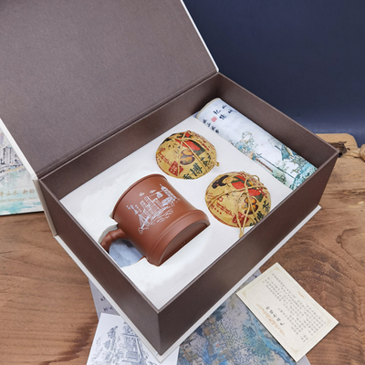 荣昌陶竹节杯简刻图+双沱+茶席礼盒