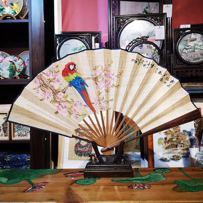 重庆荣昌折扇10寸夏布扇手绘花鸟图多款可选出国礼物