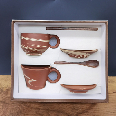 荣昌陶咖啡杯绞泥情侣对杯套